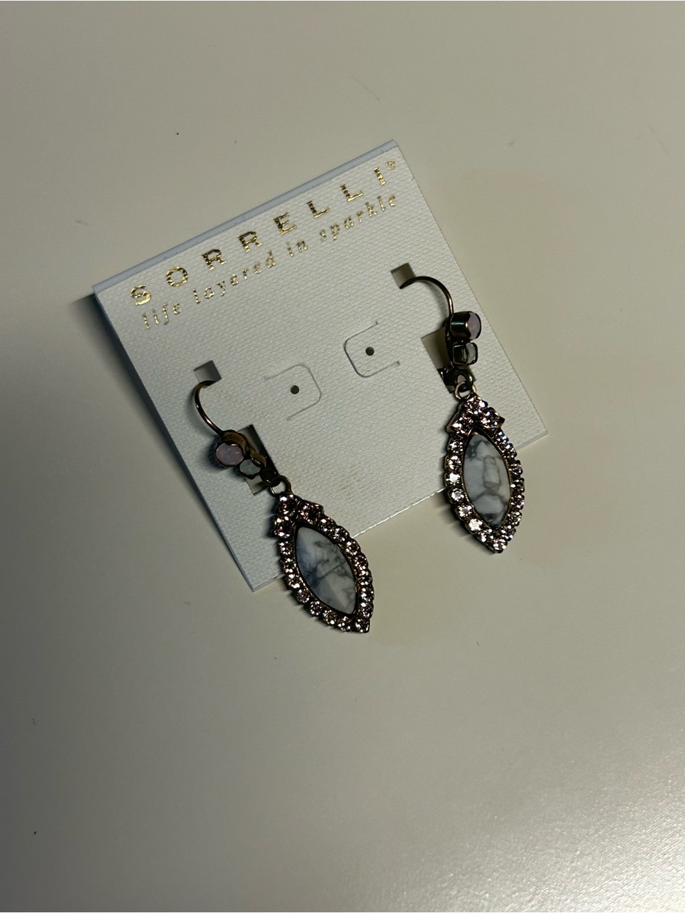 Sorrelli White Marbled Marquise Drop Earrings NWT